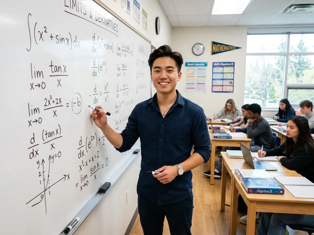 Tutor teaching at whiteboard