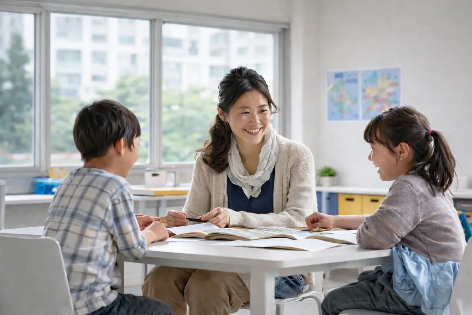 Tutor teaching students